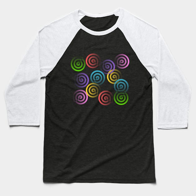 Dancing, colorful curls, spirals, whirlpools, 70s Baseball T-Shirt by rh_naturestyles